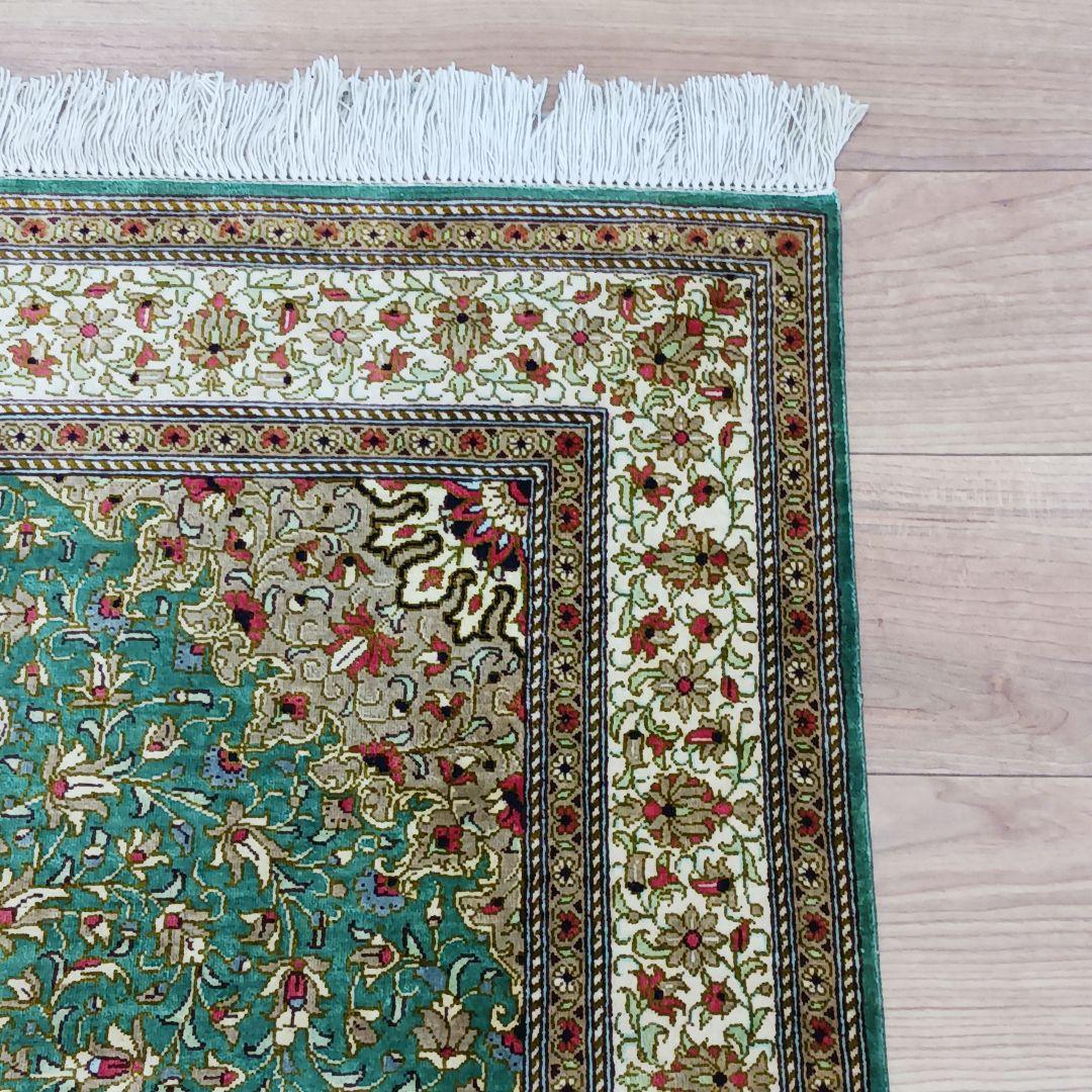 Y3348 高級ペルシャ絨毯 クム産 シルク100% 手織り90万ノット