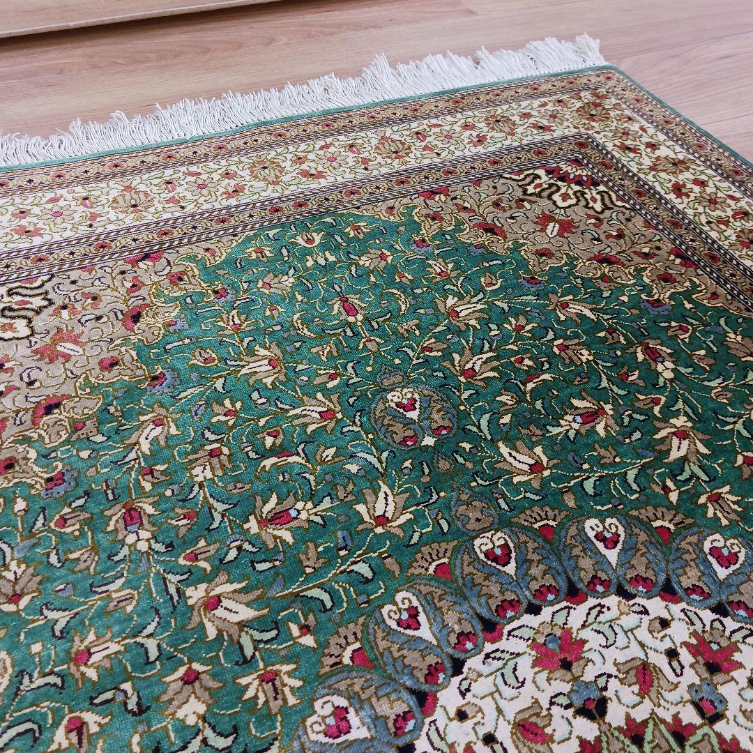 Y3348 高級ペルシャ絨毯 クム産 シルク100% 手織り90万ノット