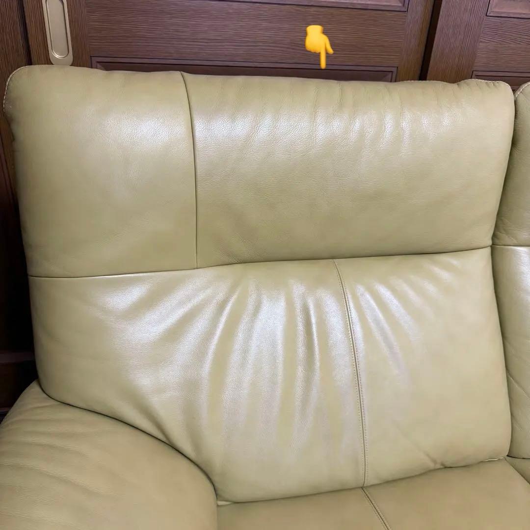 karimoku カリモク　グリーン レザー ソファ　2人掛け　黄緑　チターノ