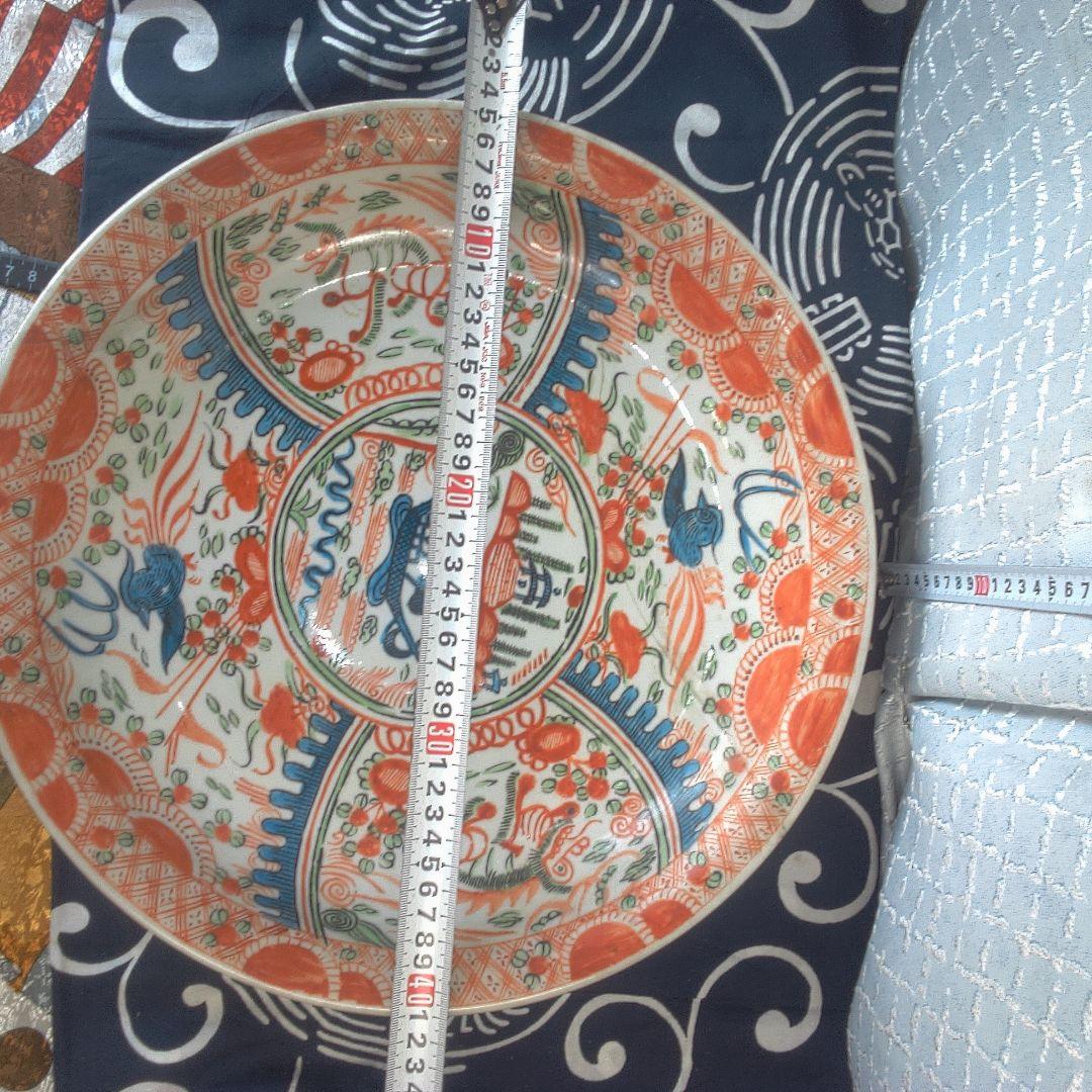 骨董６ 中国？ ひび直しあります注意多色花模様の陶器皿