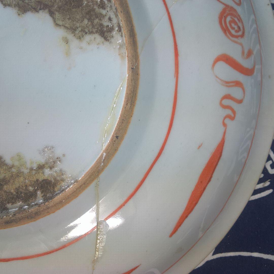 骨董６ 中国？ ひび直しあります注意多色花模様の陶器皿