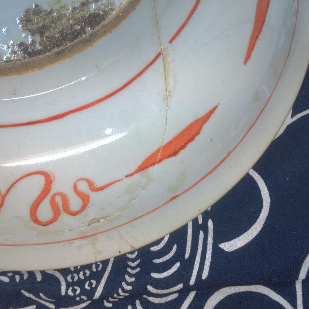 骨董６ 中国？ ひび直しあります注意多色花模様の陶器皿