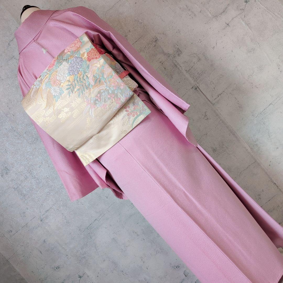 色無地　着物　フルセット　正絹　ピンク　しつけ糸　着物美品　F6