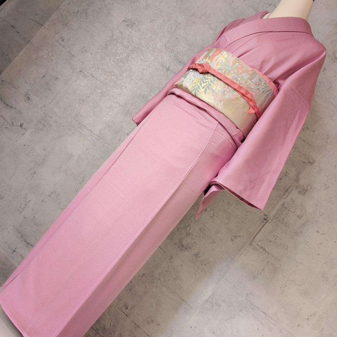 色無地　着物　フルセット　正絹　ピンク　しつけ糸　着物美品　F6