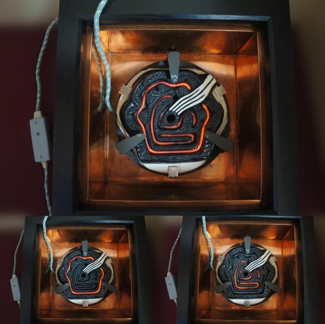 ☆焼杉置炉 在銘 筋釜 釜鐶 置炉用600w炭型電熱器 送料込み