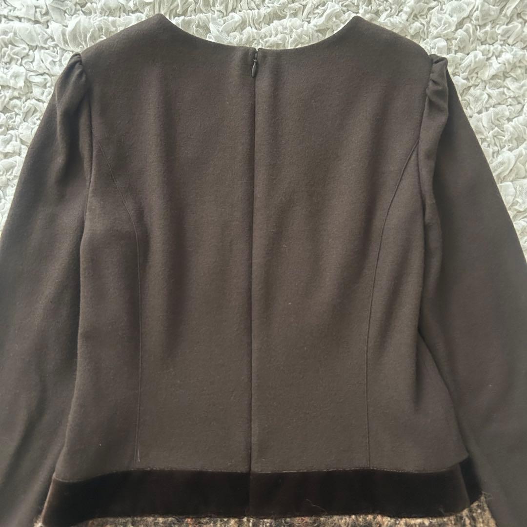 エムズグレイシー ドッキングワンピース L チェック柄 ベロア ブラウン 茶色