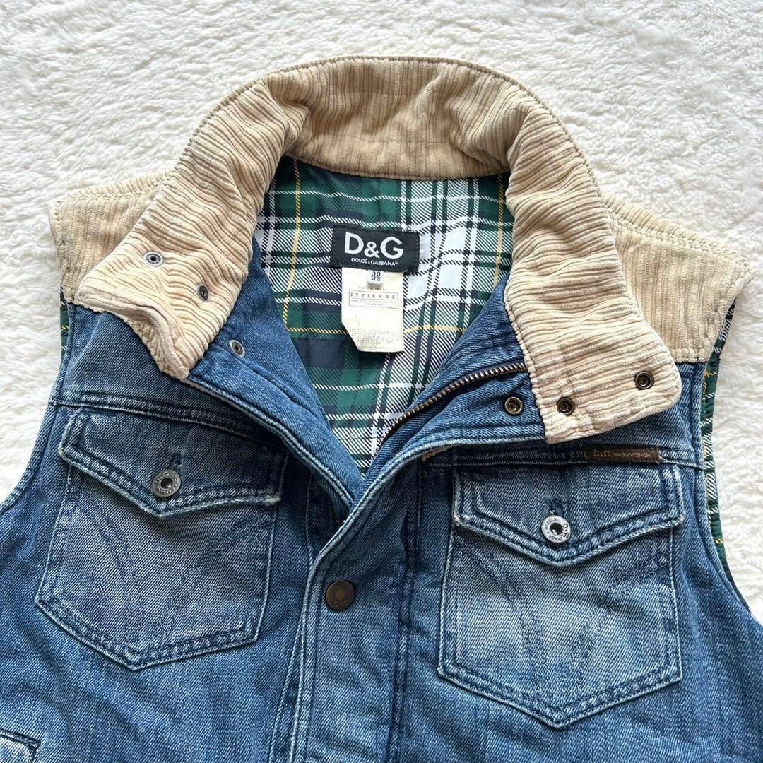 【美品】DOLCE & GABBANA デニム コーデュロイ切替ベスト YK2