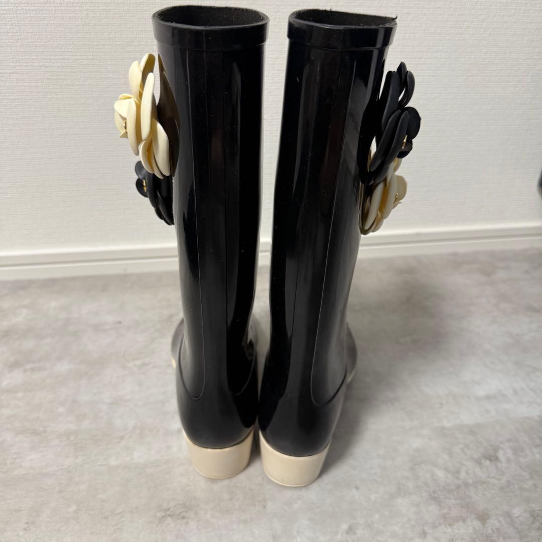 シャネル レインブーツ カメリア 35 23cm ブラック ココマーク