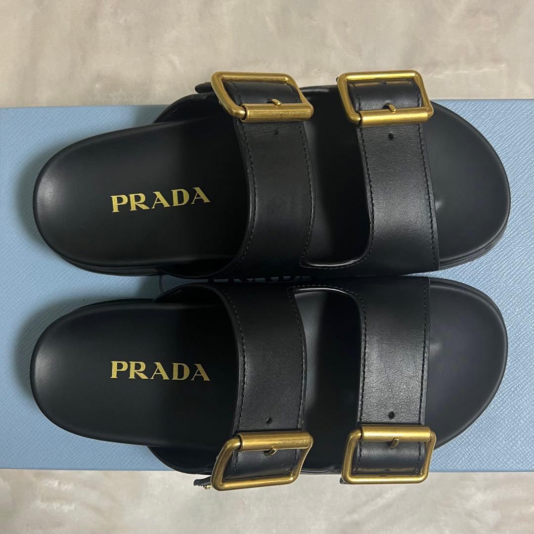 【カイちゃん様】極美品！PRADA 三角プレート ロゴ サンダル ブラック 36