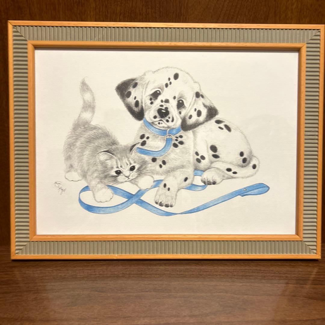 ダルメシアンと子猫の絵