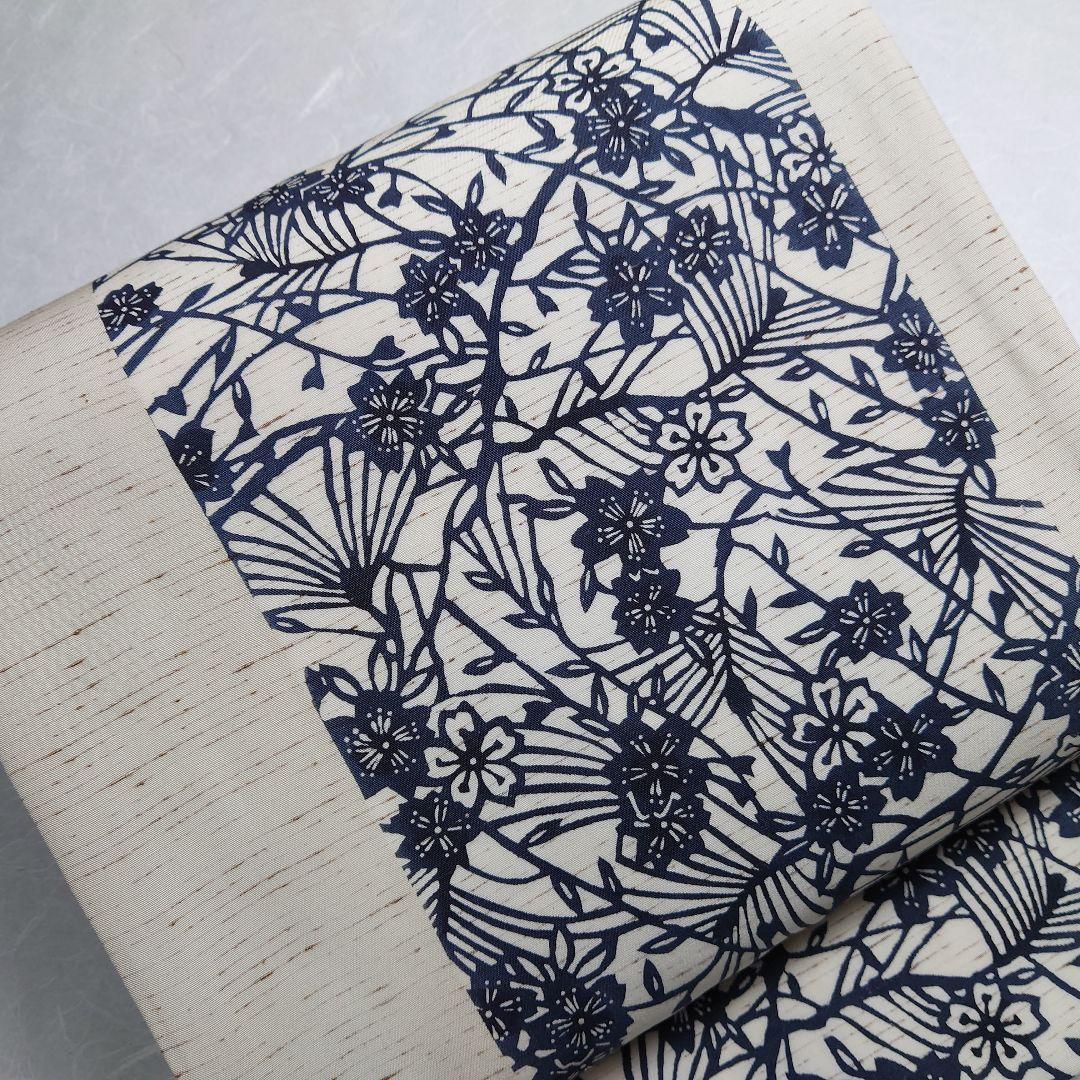 正絹 袋帯 六通柄 ぜんまい 紅型染 江戸紅型 桜極上 逸品 未使用品