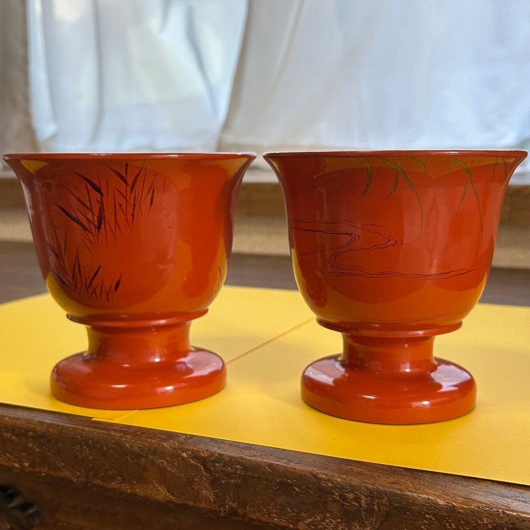 明治期 盃洗 蛙と水鳥図柄 2個セット