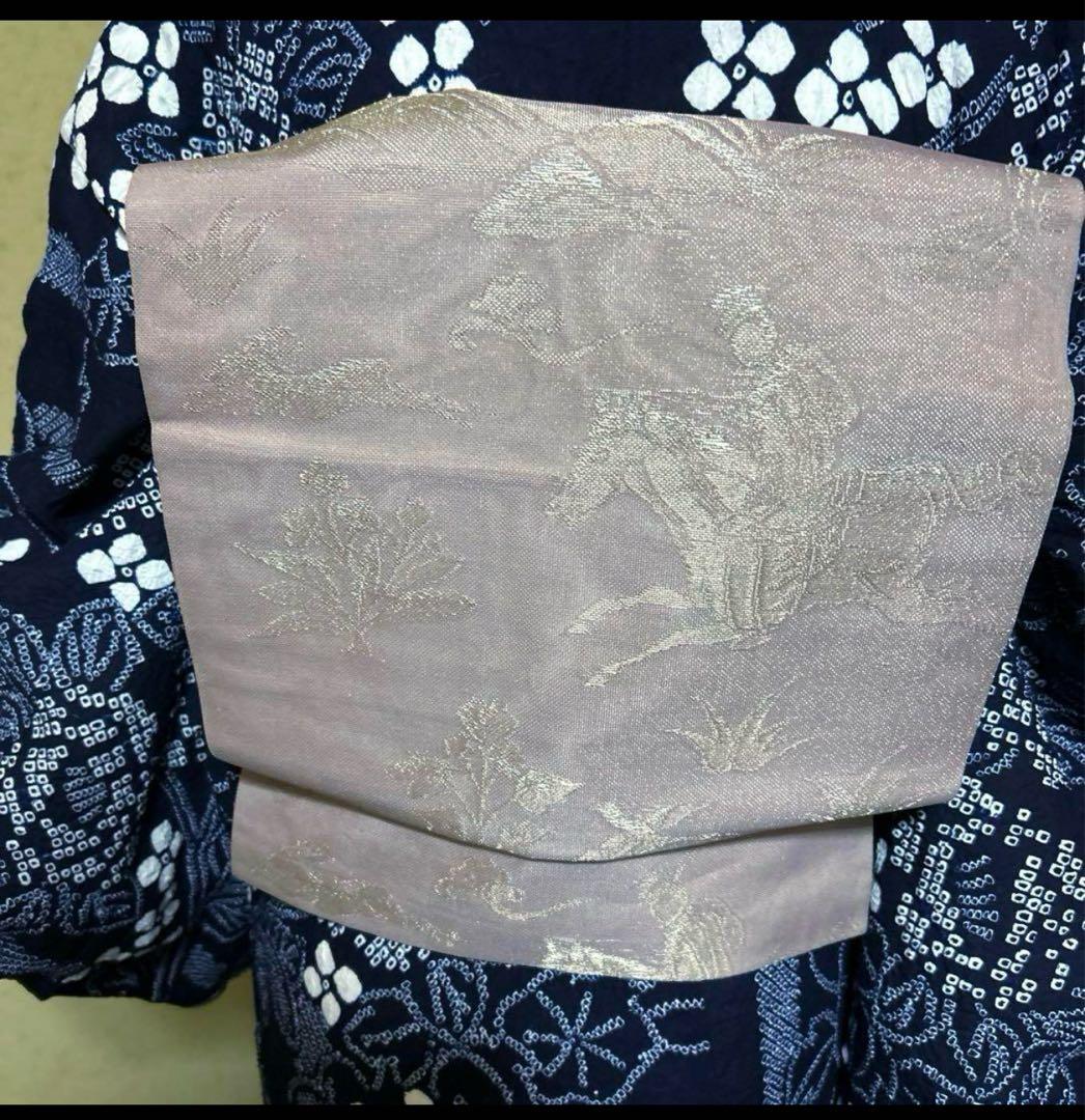 有松鳴海絞りフルセット4点　美品最高級浴衣+夏帯+夏帯締め+夏帯揚げ　ゆったり