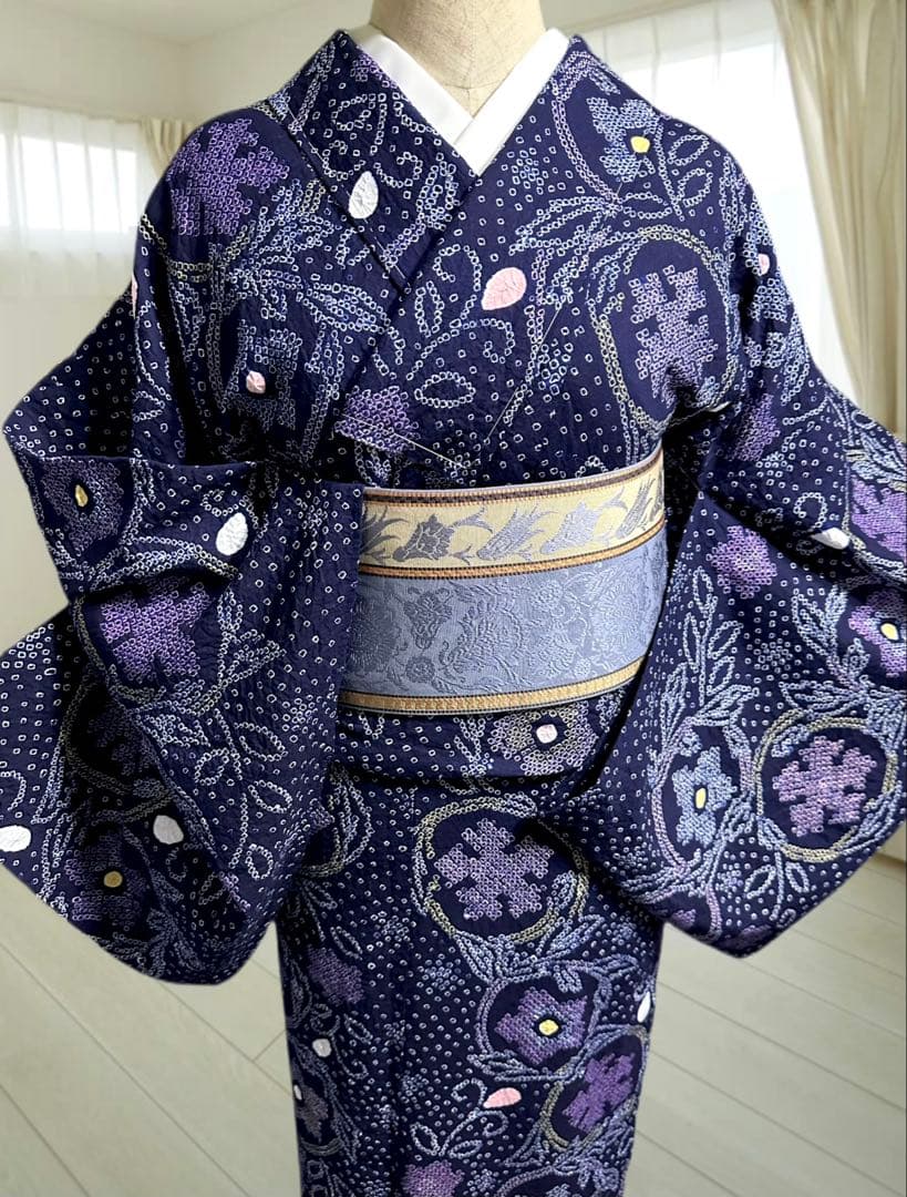 2点セット❣️新品美品✨トールサイズ✨有松鳴海絞り浴衣　藍染に紫