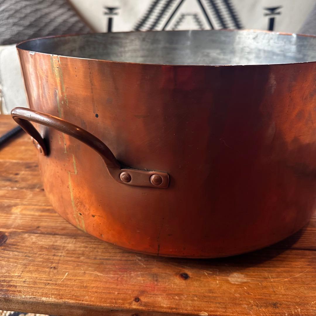 銅鍋　両手鍋　銅製　大型　寸胴鍋　ビンテージ　業務用