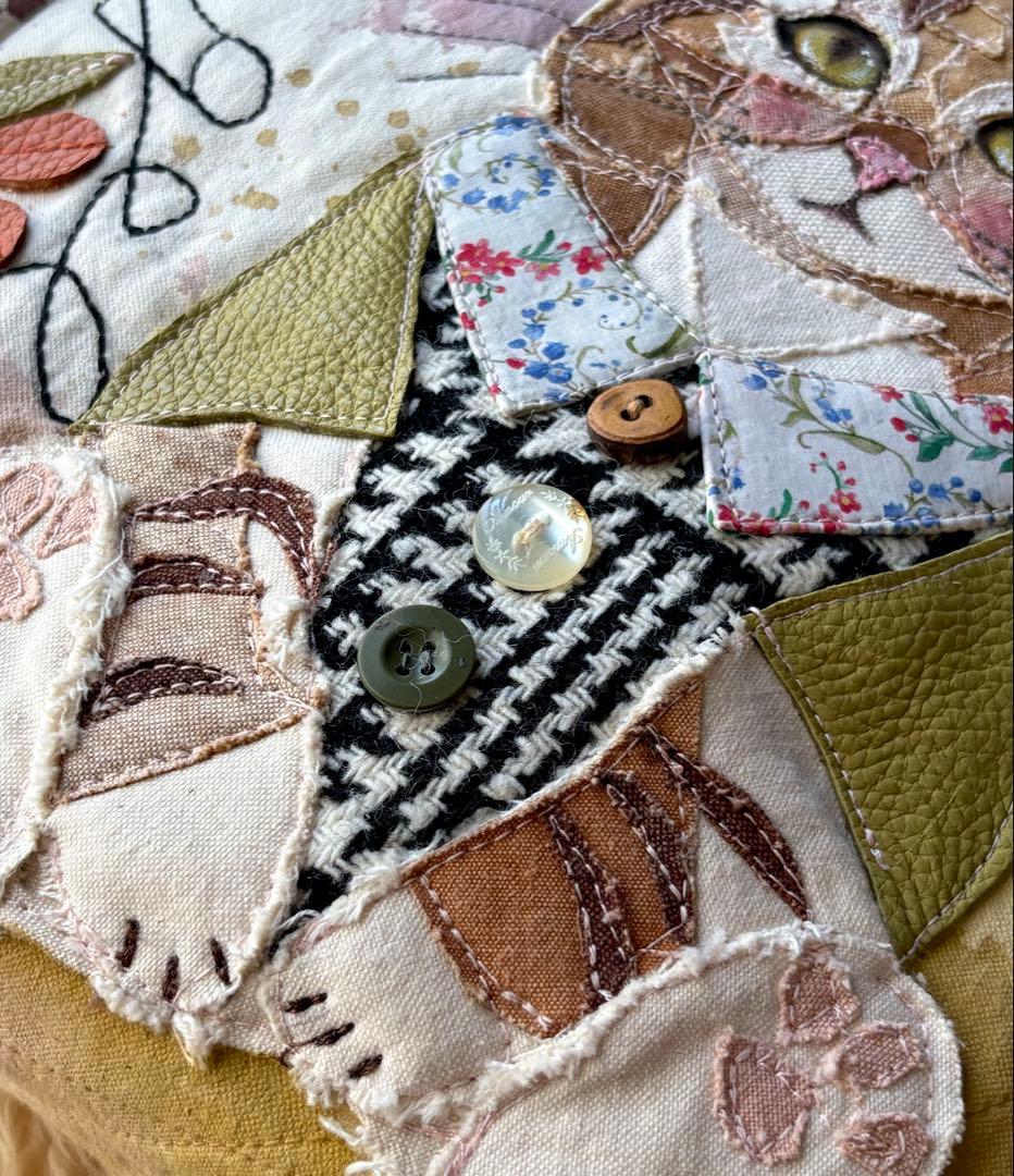 (手づくり)\"エンジェル茶トラ\"ねこのトートバッグ刺繍切り絵帆布ネコ