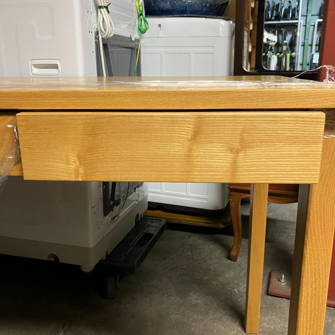 美品 無印良品 タモ材デスク テーブル 学習机 引き出し2杯 フック付き