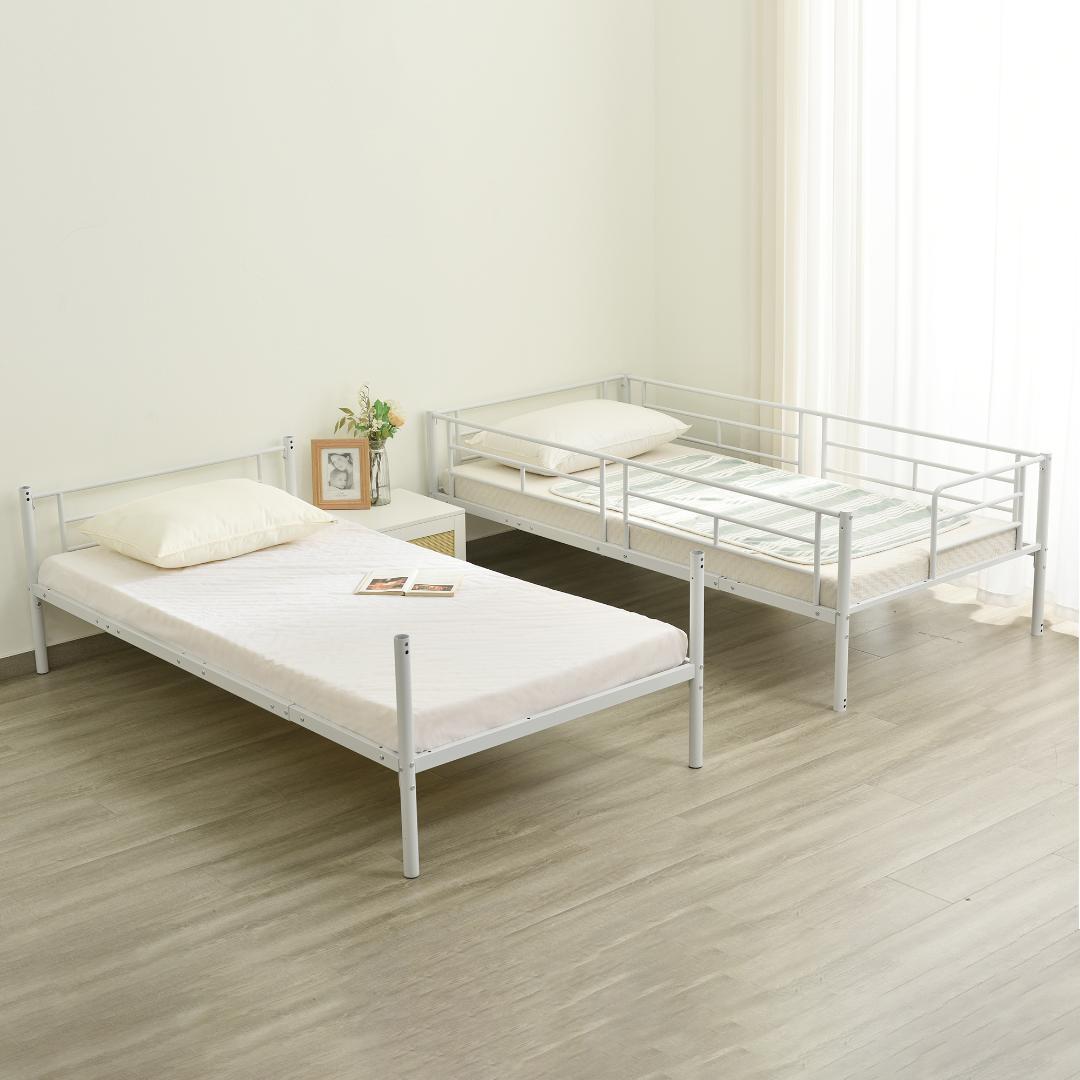 ホワイト 二段ベッド 2段ベッド スチール 耐震 ベッド シングル パイプベッド