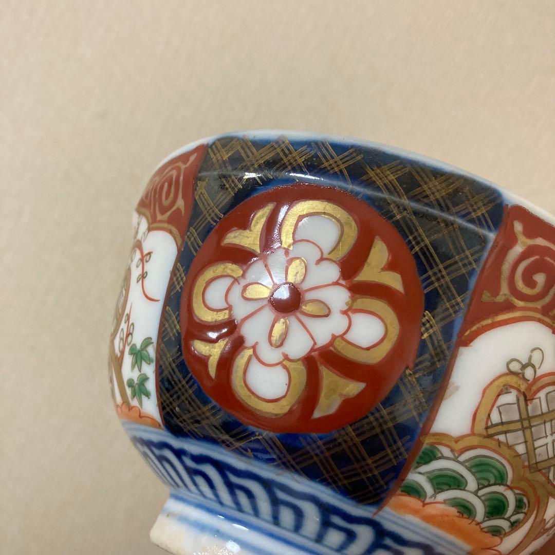 古伊万里　色絵染付間取　金襴手　丼　5客　蓋付碗　アンティーク　骨董　明治〜大正