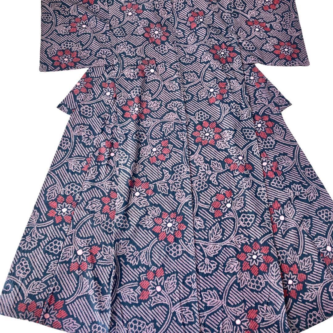 ★みっこ ★™️91/33 身丈160 濃グレー ピンク 有松絞り 絞り浴衣