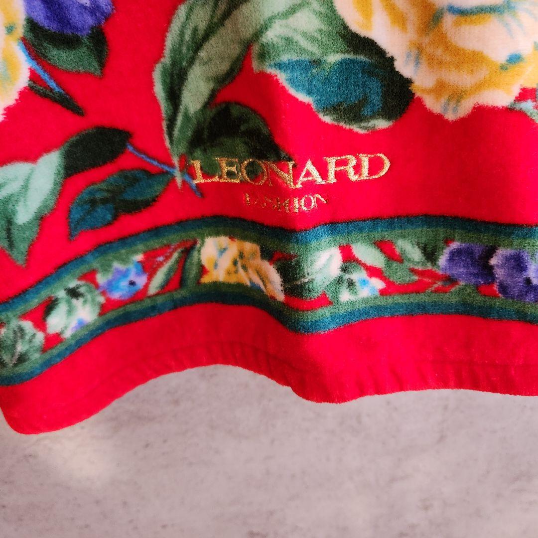 未使用　LEONARD FASHIONフラワープリントエプロンレッド　レオナール