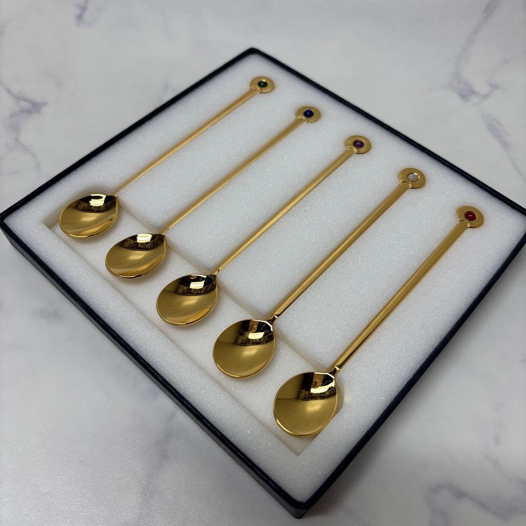 0522 ミキモト　半貴石　カトラリー　スプーン　希少　未使用　※値下げ不可.