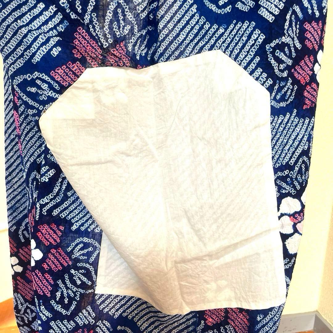 有松鳴海絞り 夏着物浴衣 手縫い仕立て 花繋ぎ 青 ブルー 美品
