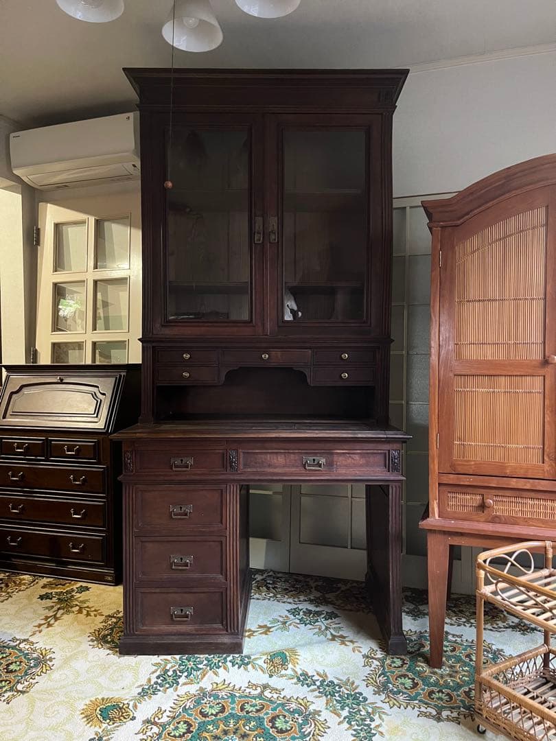 英国製 イギリス アンティーク デスク 棚 ビンテージ インテリア キャビネット