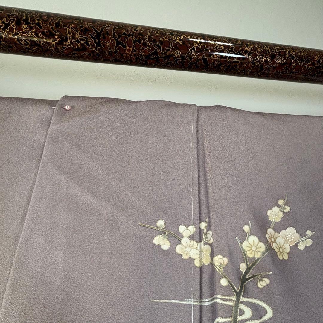 しつけ付　訪問着　広襟　正絹　袷　着物　現代　藤色　紫　薄紫　金彩　158裄64