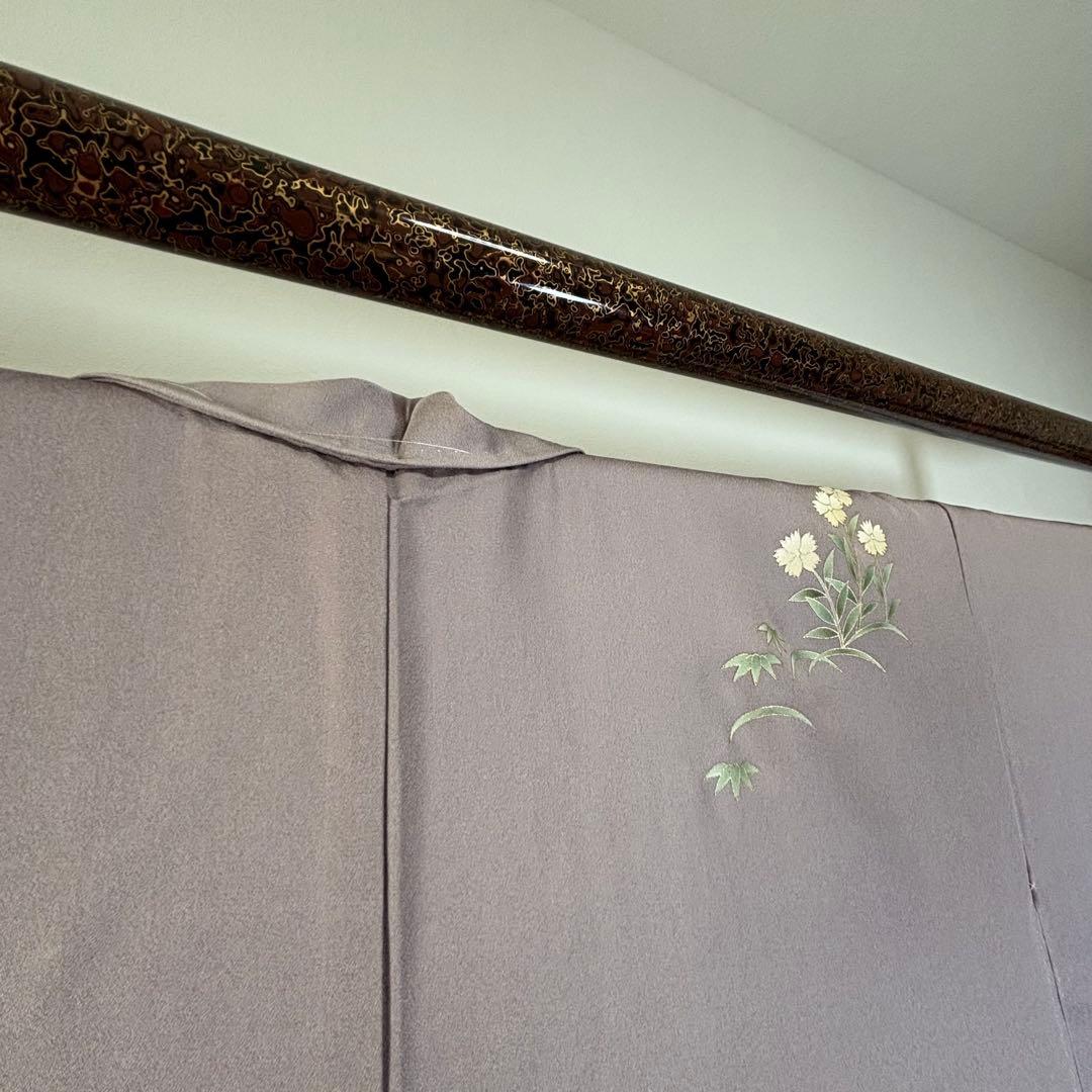 しつけ付　訪問着　広襟　正絹　袷　着物　現代　藤色　紫　薄紫　金彩　158裄64