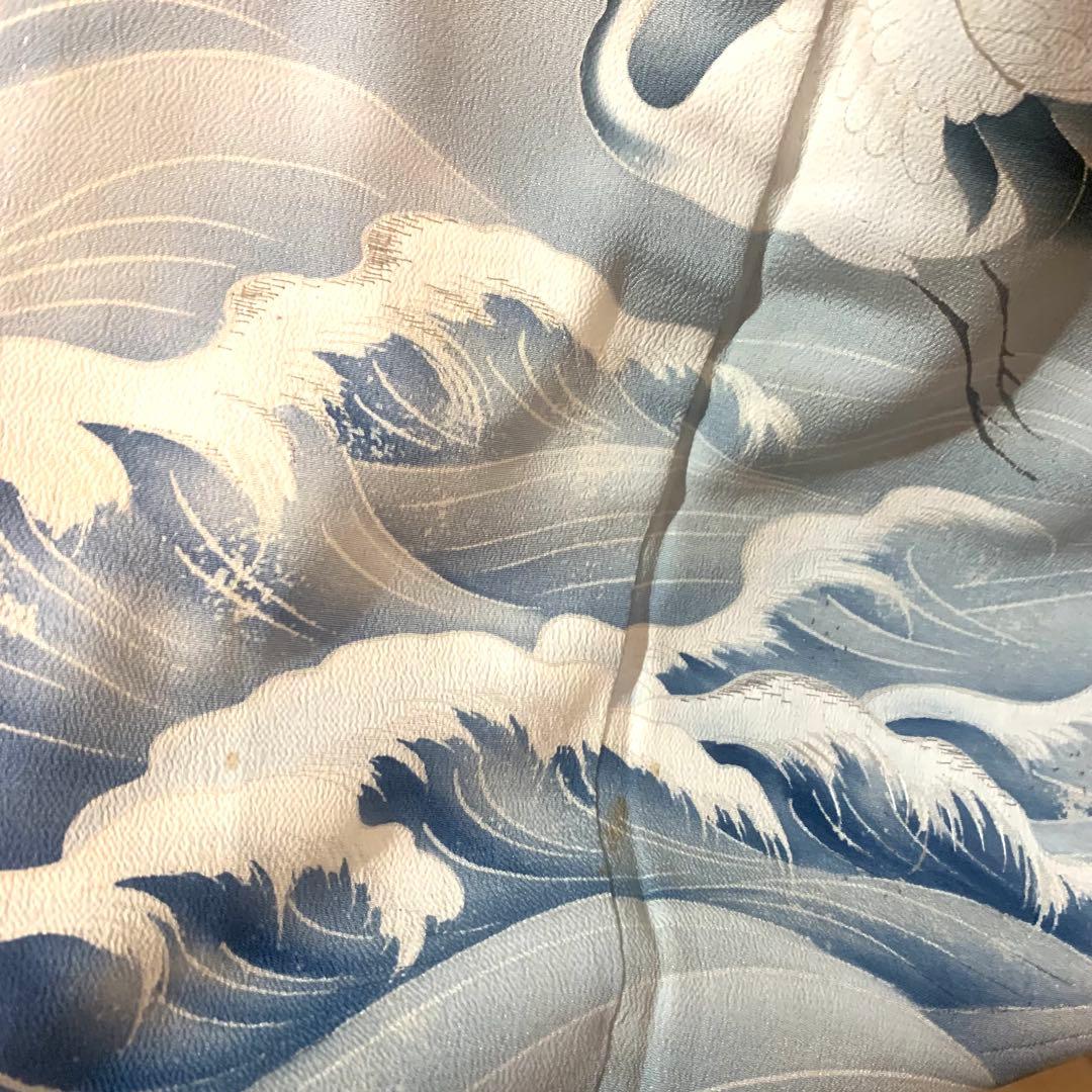 A70⭐️アンティーク着物　大正ロマン　黒留袖　鶴　5つ紋　縮緬　錦紗　逸品