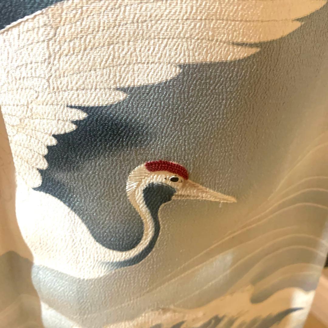 A70⭐️アンティーク着物　大正ロマン　黒留袖　鶴　5つ紋　縮緬　錦紗　逸品