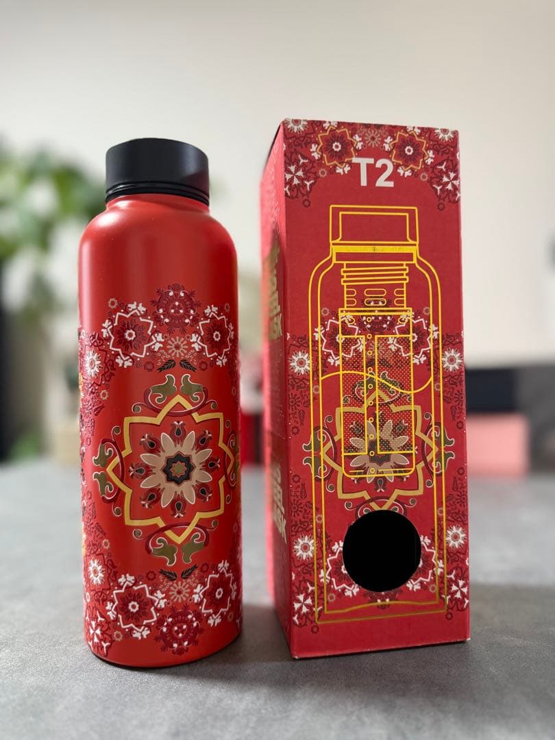 T2tea 赤い花柄 ステンレス水筒 500ml