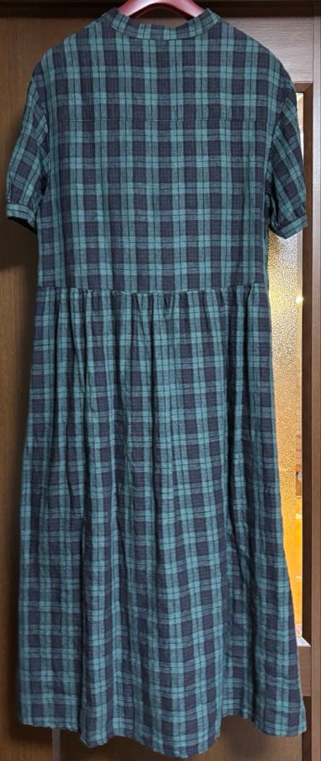 【新品未使用タグ付き】bulle de savon 緑紺チェック半袖ワンピース