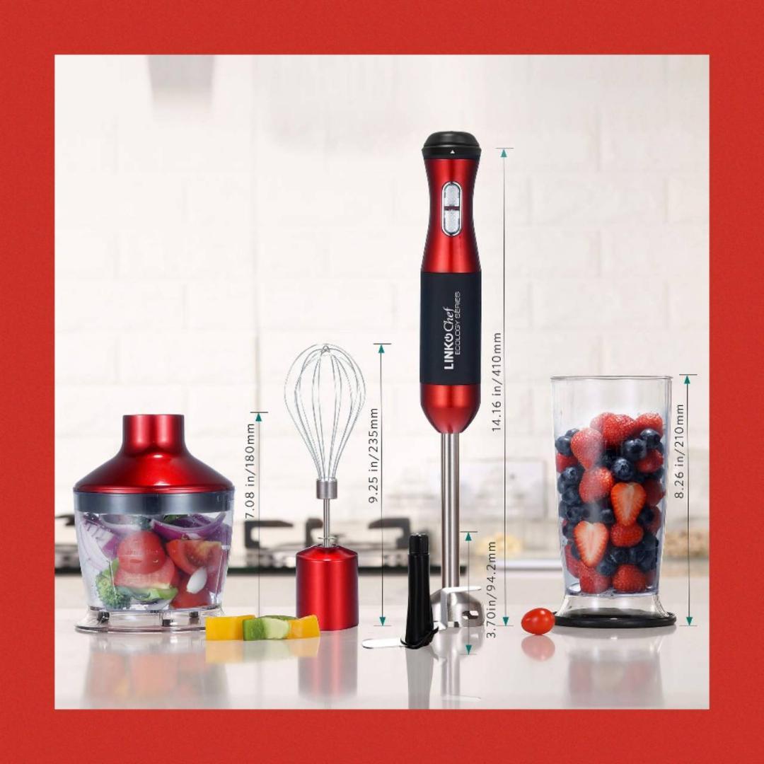 赤いハンドブレンダー　5つの機能を備えた1台