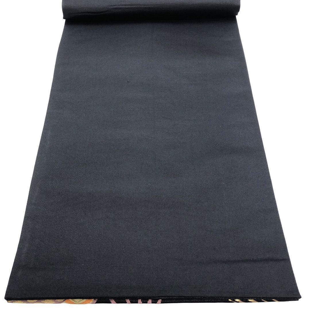 袋帯 流水 扇面 亀甲 七宝 花模様 黒色 金糸 O-5228