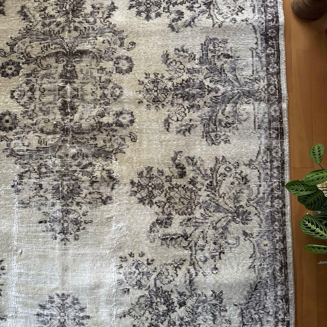 超大判173×272 クリーム×ブルーグレイ×ブラウン　トルコヴィンテージラグ