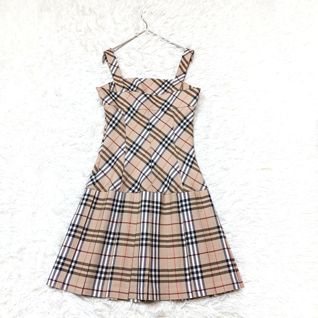 お洒落✨　バーバリーブルーレーベル　ミニワンピース　プリーツ　チェック　本革　M