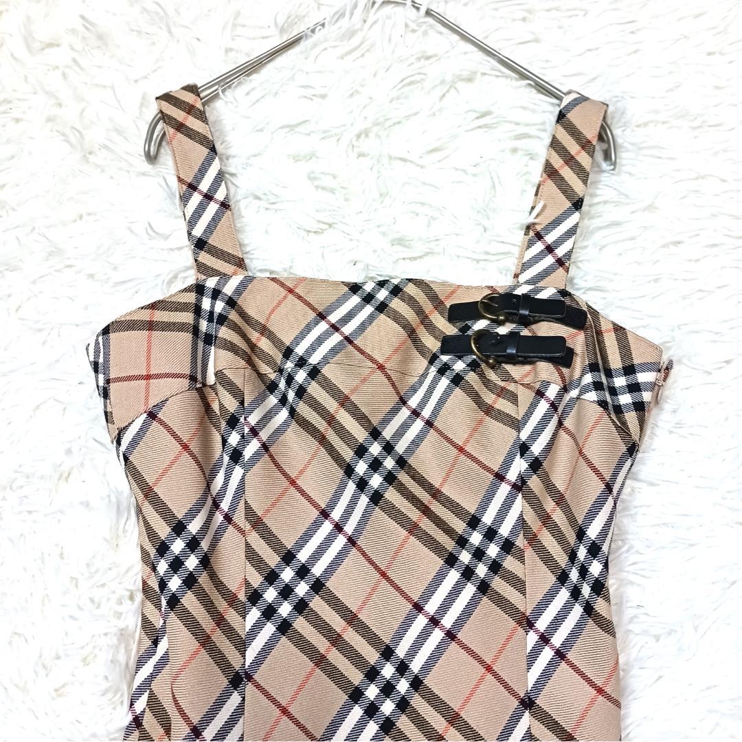 お洒落✨　バーバリーブルーレーベル　ミニワンピース　プリーツ　チェック　本革　M