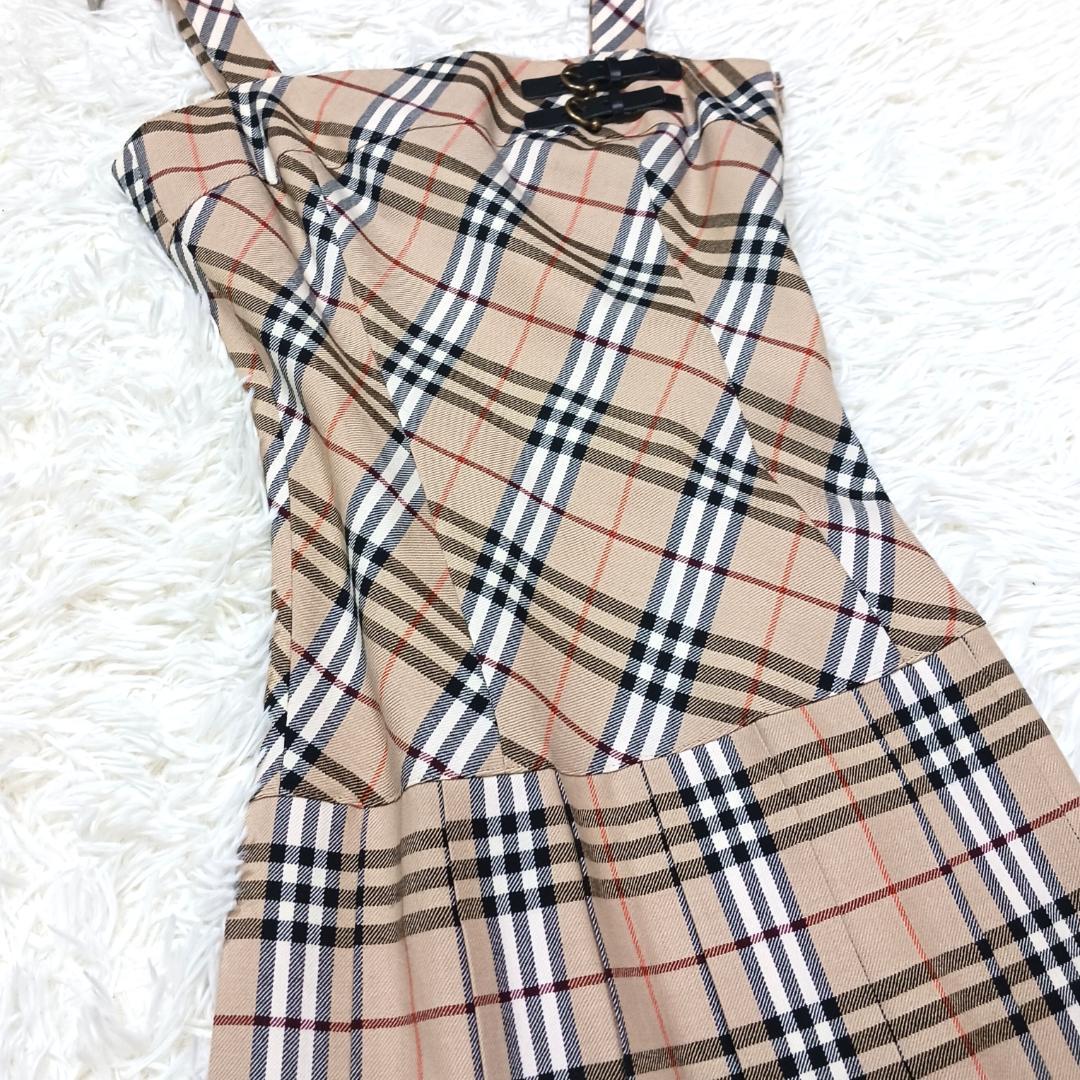 お洒落✨　バーバリーブルーレーベル　ミニワンピース　プリーツ　チェック　本革　M