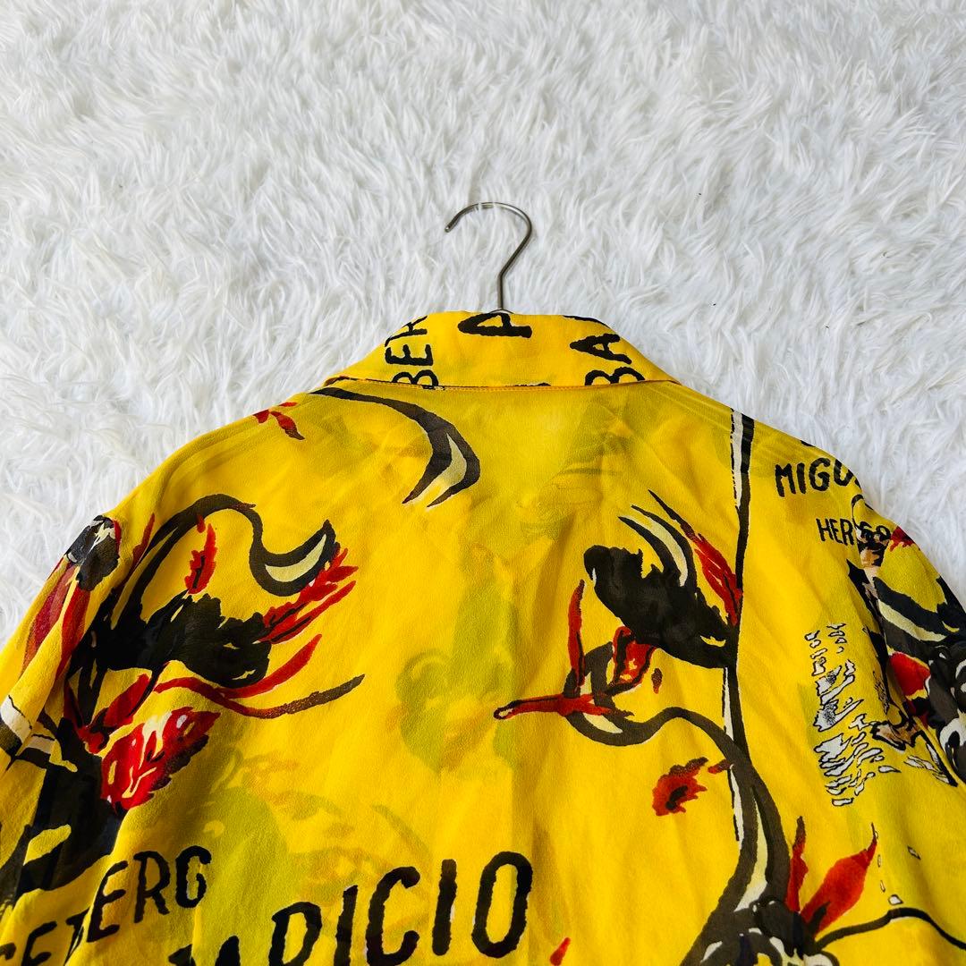 ICEBERG イタリア製 シルク 総柄 長袖シャツ イエロー M相当 620