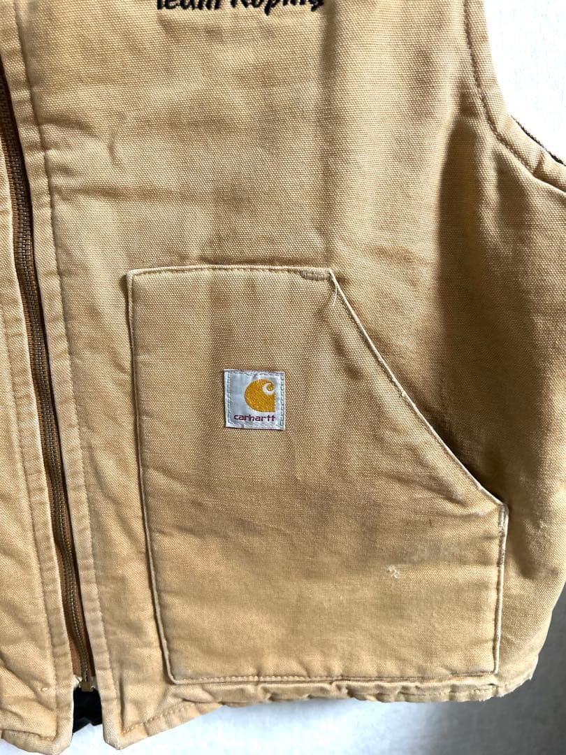【希少】 carhartt カーハートダックベスト XL ベージュ 刺繍ロゴ