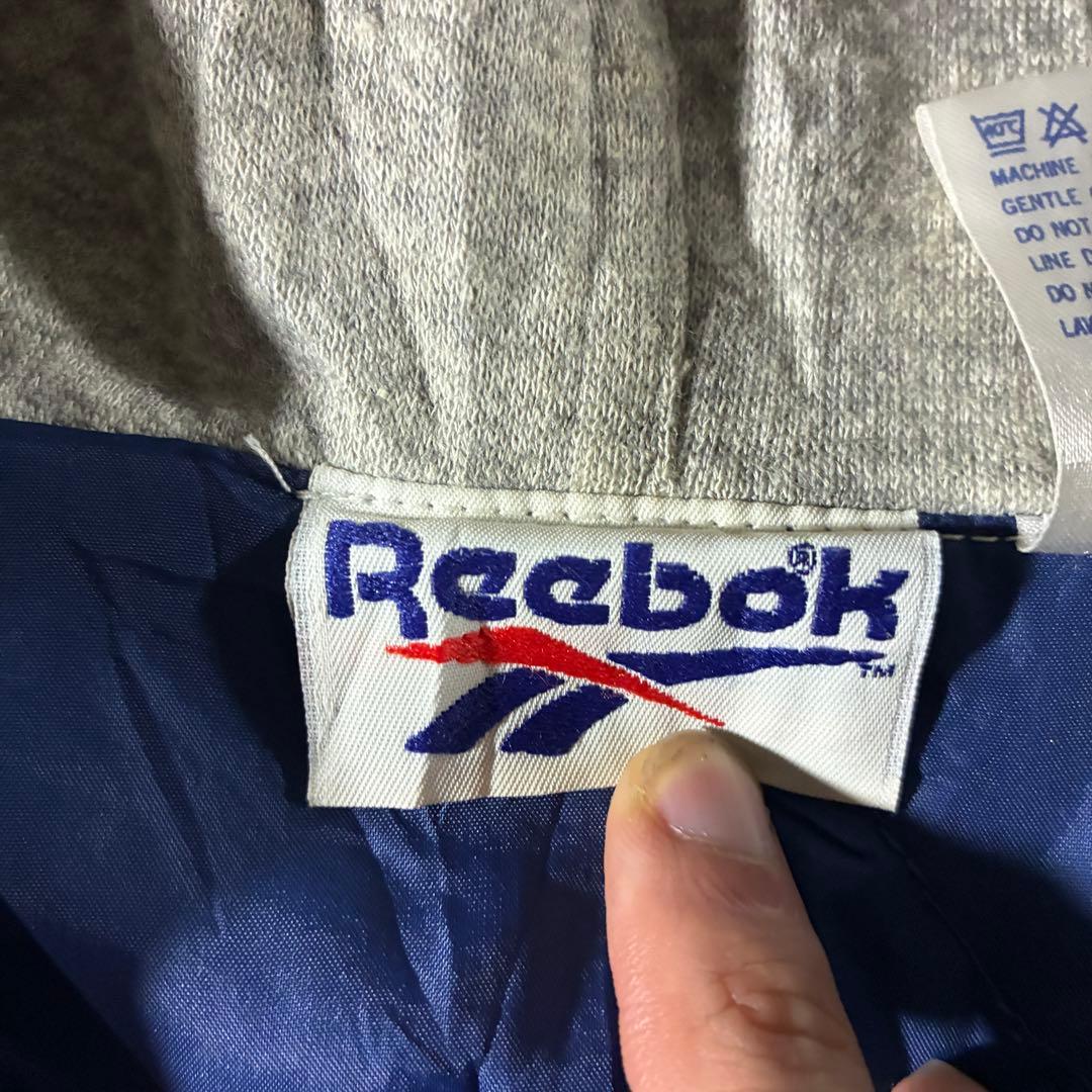 90s reebok中綿キルティングジャケット刺繍ロゴスウェット切替フーディ短丈