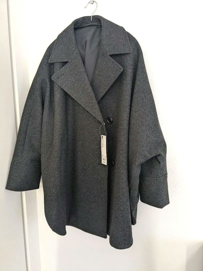 新品タグ付き　GUコージーメルトンケープコート 　ダークグレーMサイズ