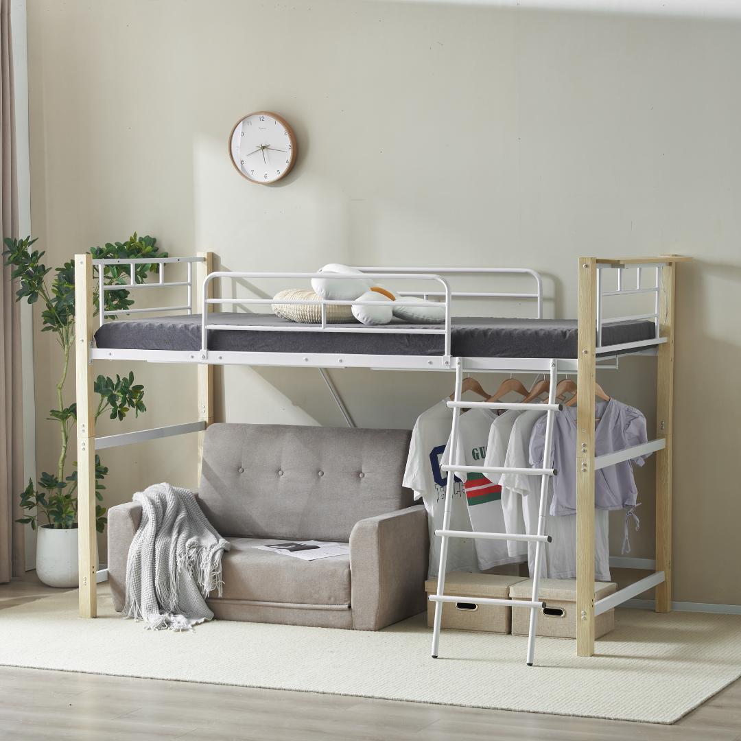 超人気！【高さ140cm】ロフトベッド パイプベッド シングル White