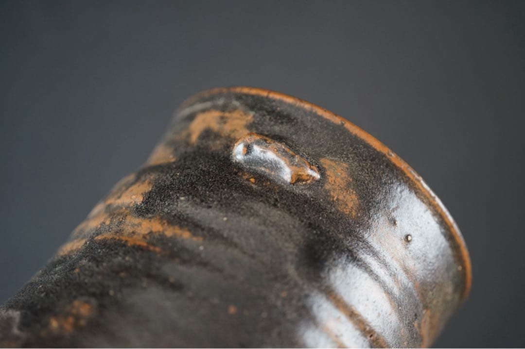 祖母懐 古瀬戸釉 一重口耳付水指 紫野歓渓 書付 共箱 茶道具