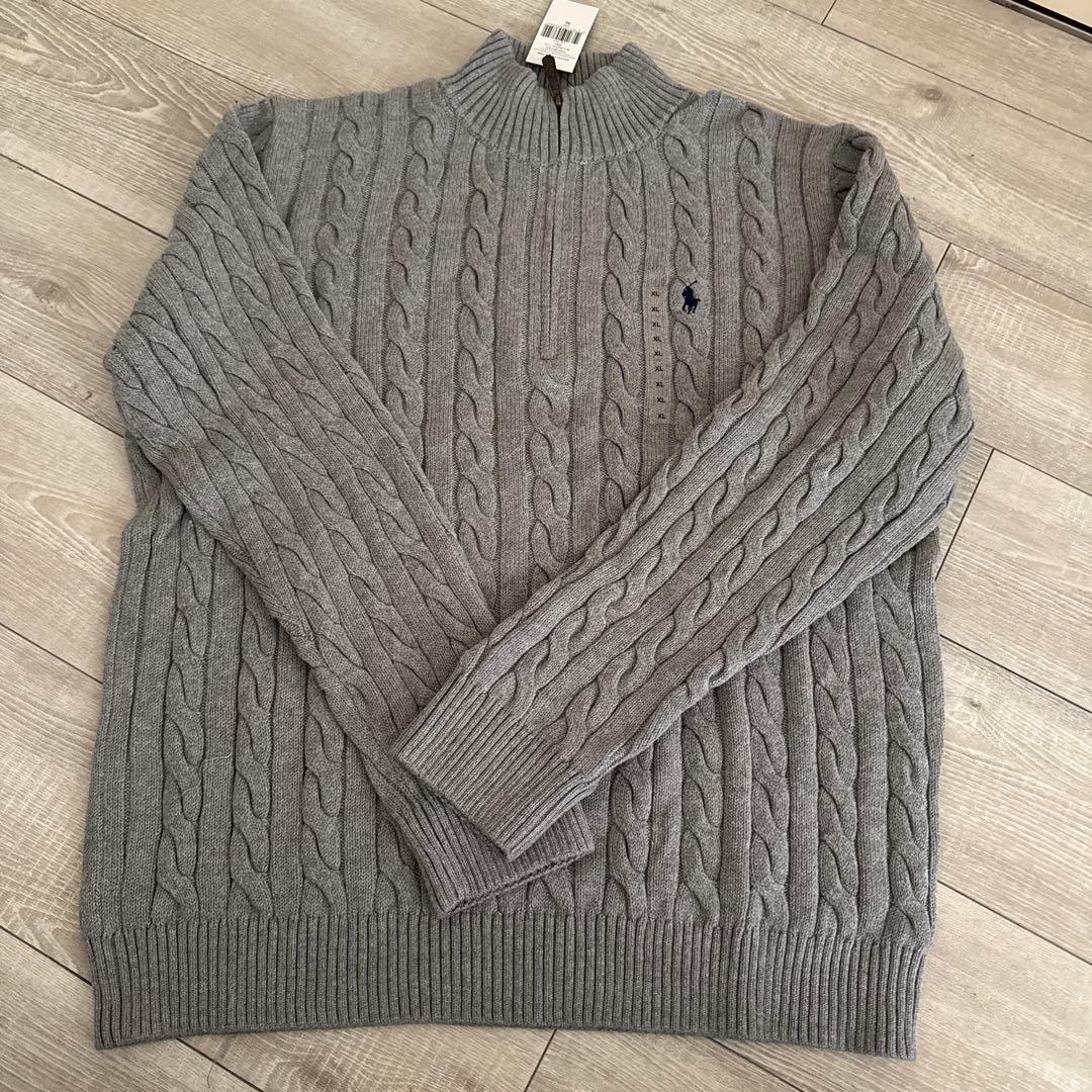 【新品】XLサイズPOLO RALPH LAURENケーブルハーフジップ グレー