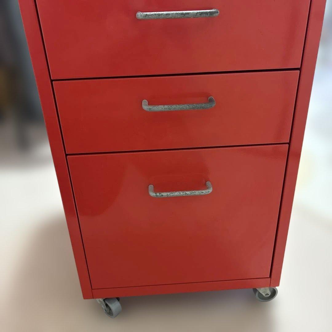 フランフラン３段デスクワゴン スチール製 キャスター付 赤色 日本製