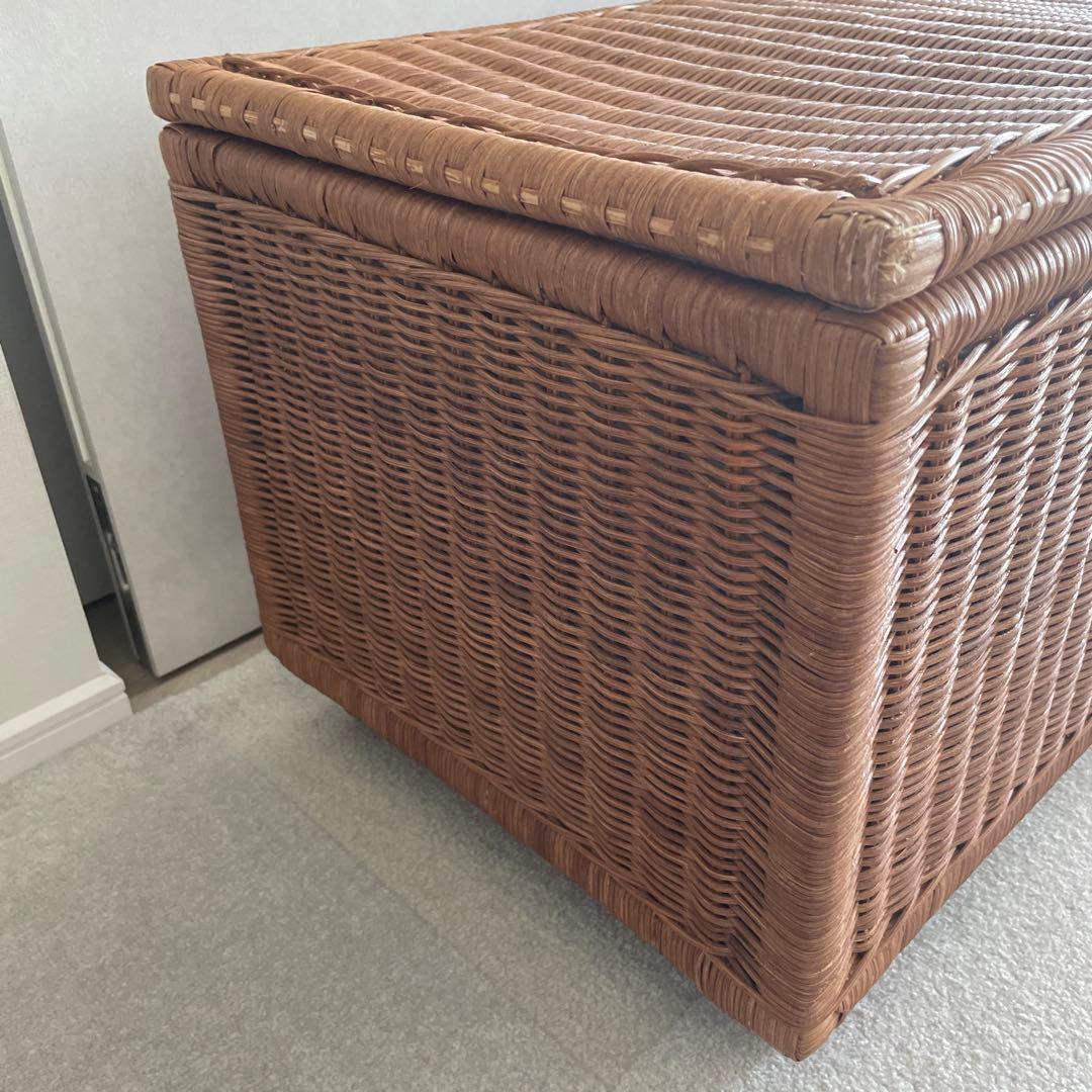 キャスター付きラタンリネンボックス ＜幅70cm＞ブラウン