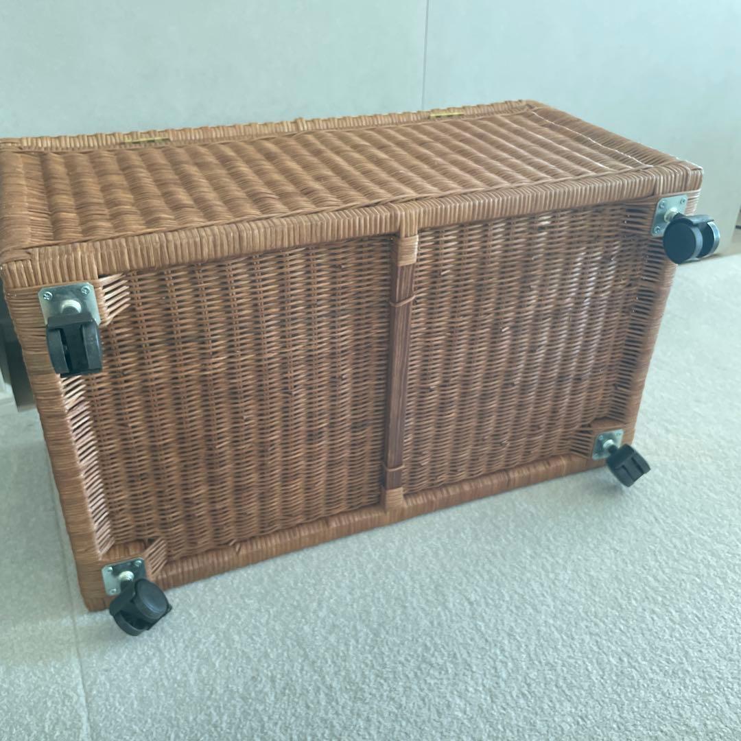 キャスター付きラタンリネンボックス ＜幅70cm＞ブラウン